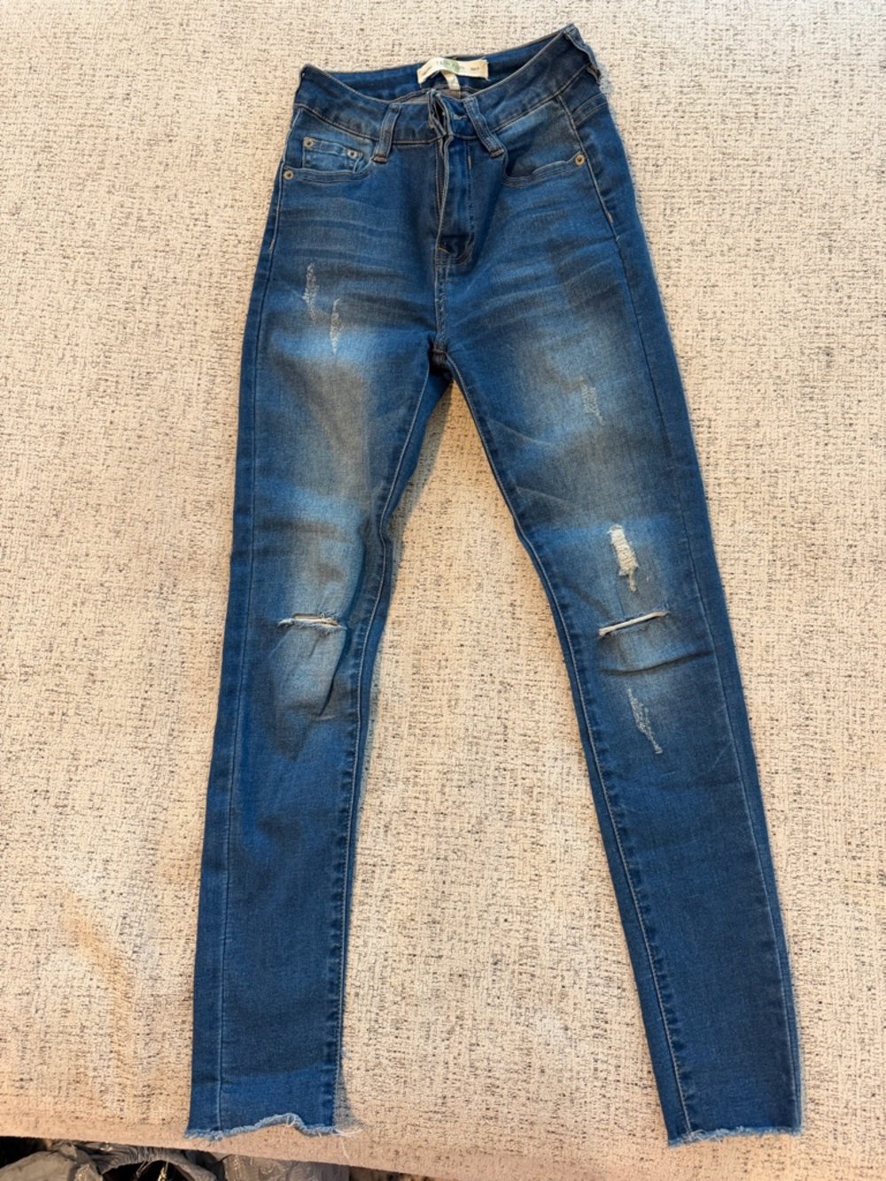 High-Rise Distressed Skinny Jeans - Dark Blue